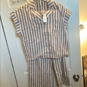 Rylee + Cru Brown and White Striped Pajama Set